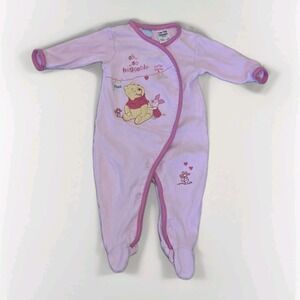Vintage Disney Baby Pooh & Piglet Pink One Piece Footed Outfit Size 00